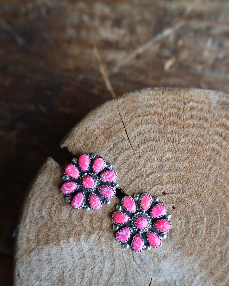 Pink Opalescent Flower Post Earring 