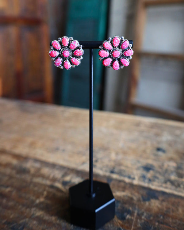 Pink Opalescent Flower Post Earring 