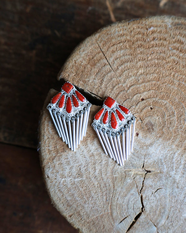 Red Corals Sterling Silver Sticks Earring 