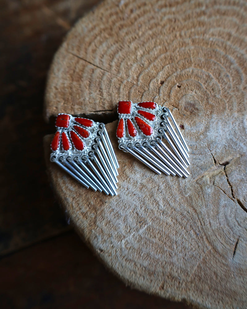 Red Corals Sterling Silver Sticks Earring 