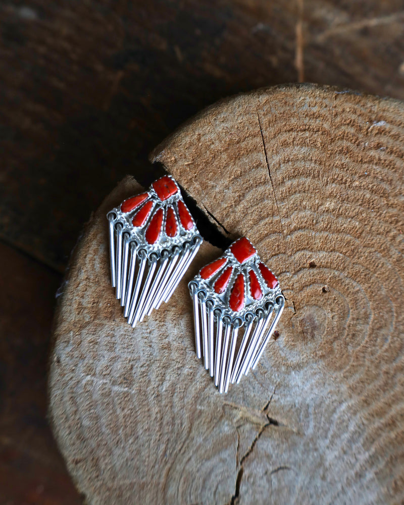 Red Corals Sterling Silver Sticks Earring 