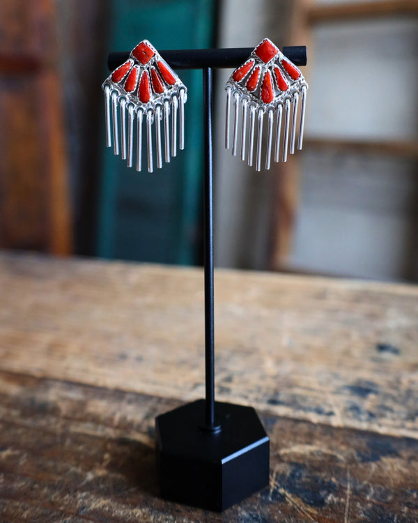 Red Corals Sterling Silver Sticks Earring 