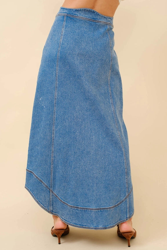 BLUE B Wavy Placket Denim Maxi Skirt