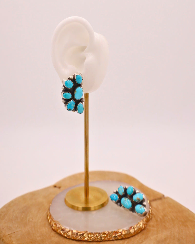 TURQUOISE HALF CLUSTER POST EARRING 