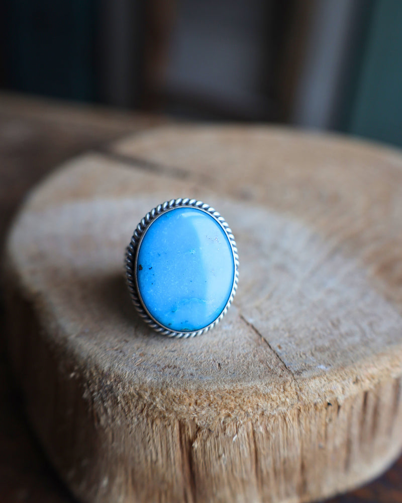 Kingman Turquoise Rope Ovoid Ring- Size 7