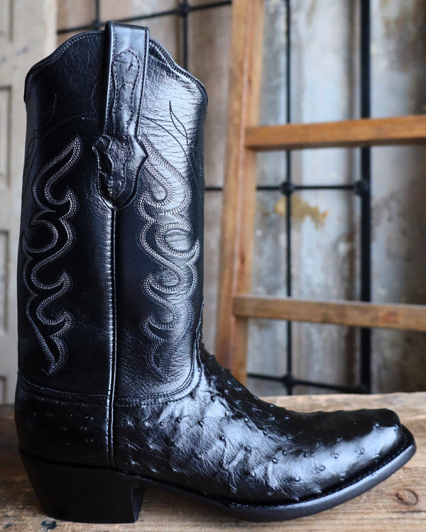 BLACK JACK FULL QUILL OSTRICH BLACK BOOT