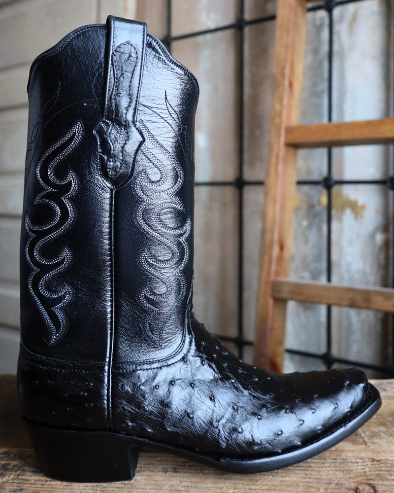 BLACK JACK FULL QUILL OSTRICH BLACK BOOT