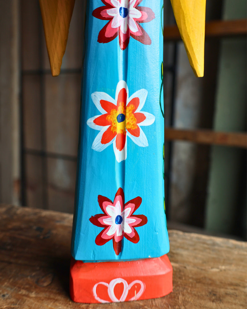 WOODEN PAINTED ANGEL- TURQUOISE