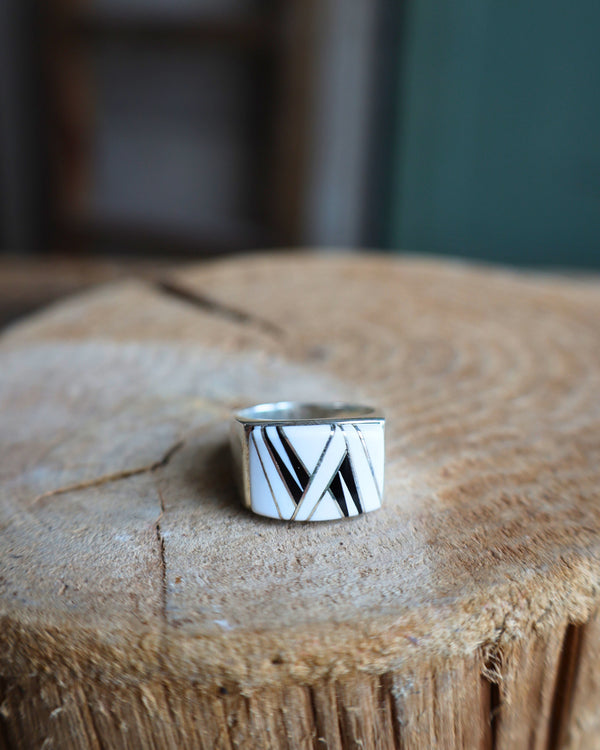 Black and White Inlay Ring- Size 9