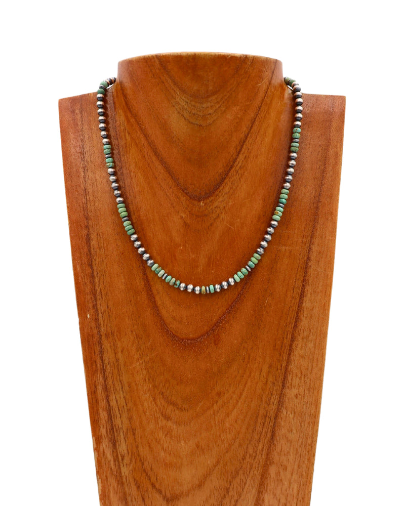 18" NAVAJO PEARL GREEN TURQUOISE RONDELLES NECKLACE