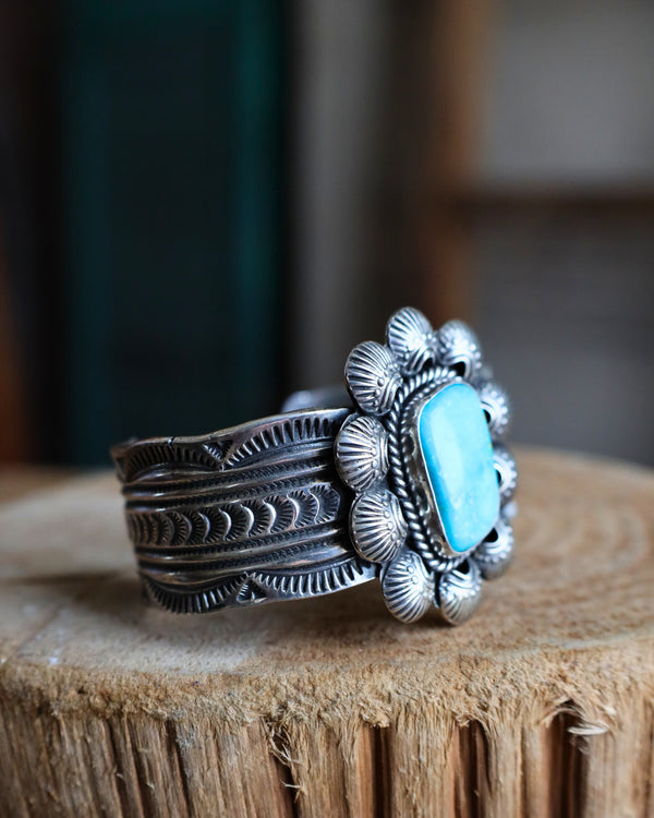 Kingman Turquoise Ornate Frame Cuff