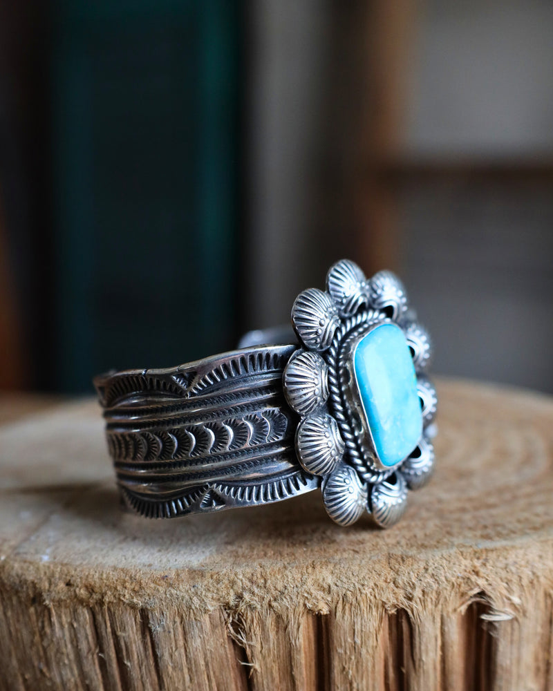 Kingman Turquoise Ornate Frame Cuff