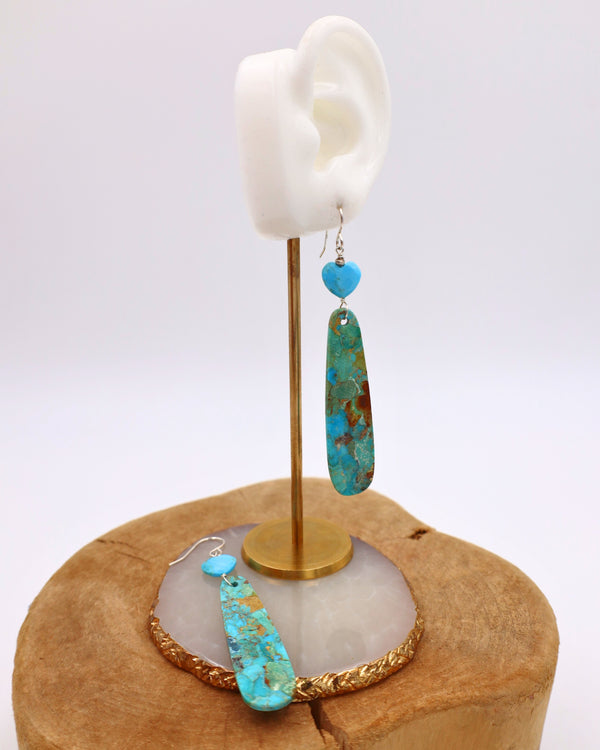 Peyote Bird Turquoise Hearts Long Slabs Earrings