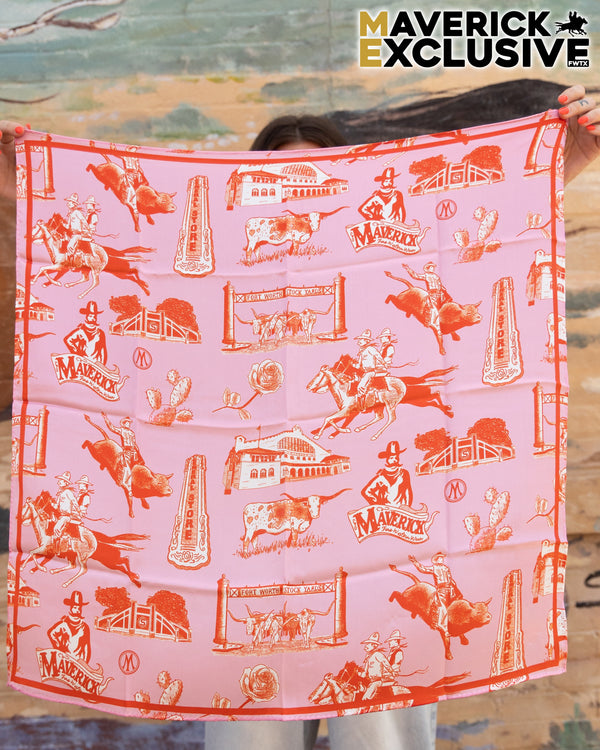 Maverick Exclusive Toile Pink and Orange 36x36 Scarf