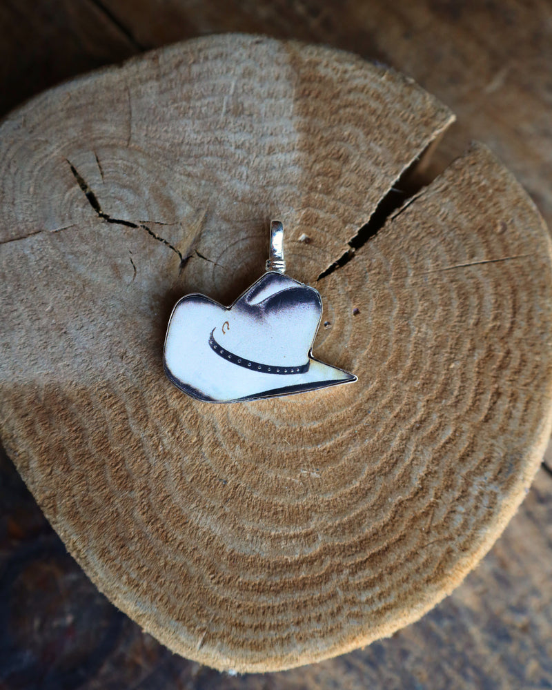 Coreen Cordova White Cowboy Hat Pendant 