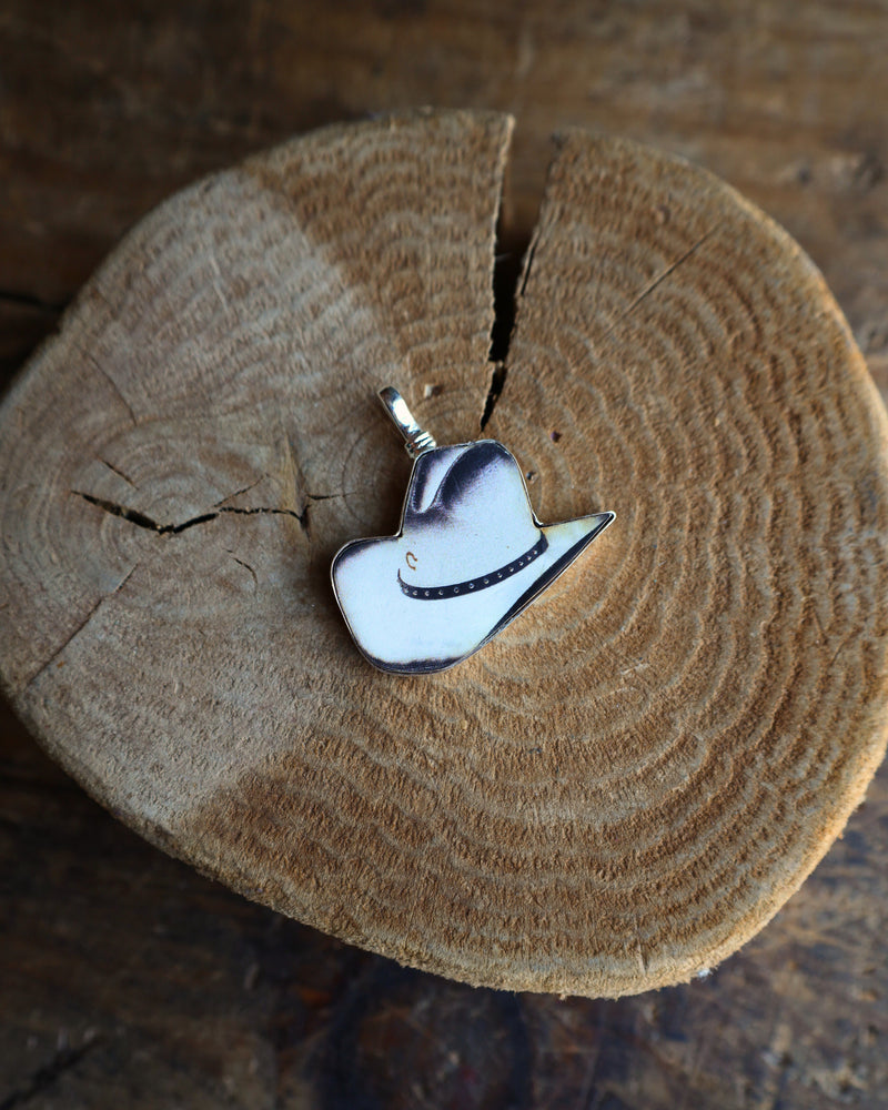 Coreen Cordova White Cowboy Hat Pendant 