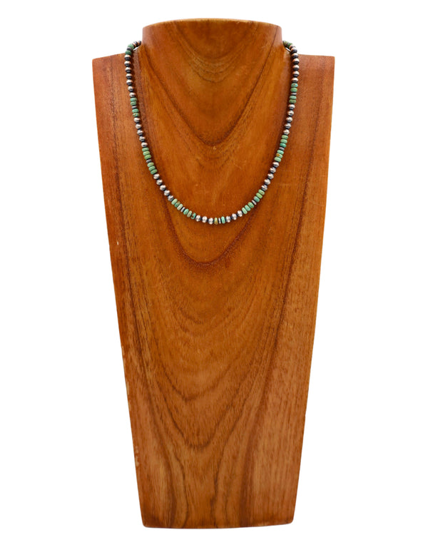 18" NAVAJO PEARL GREEN TURQUOISE RONDELLES NECKLACE