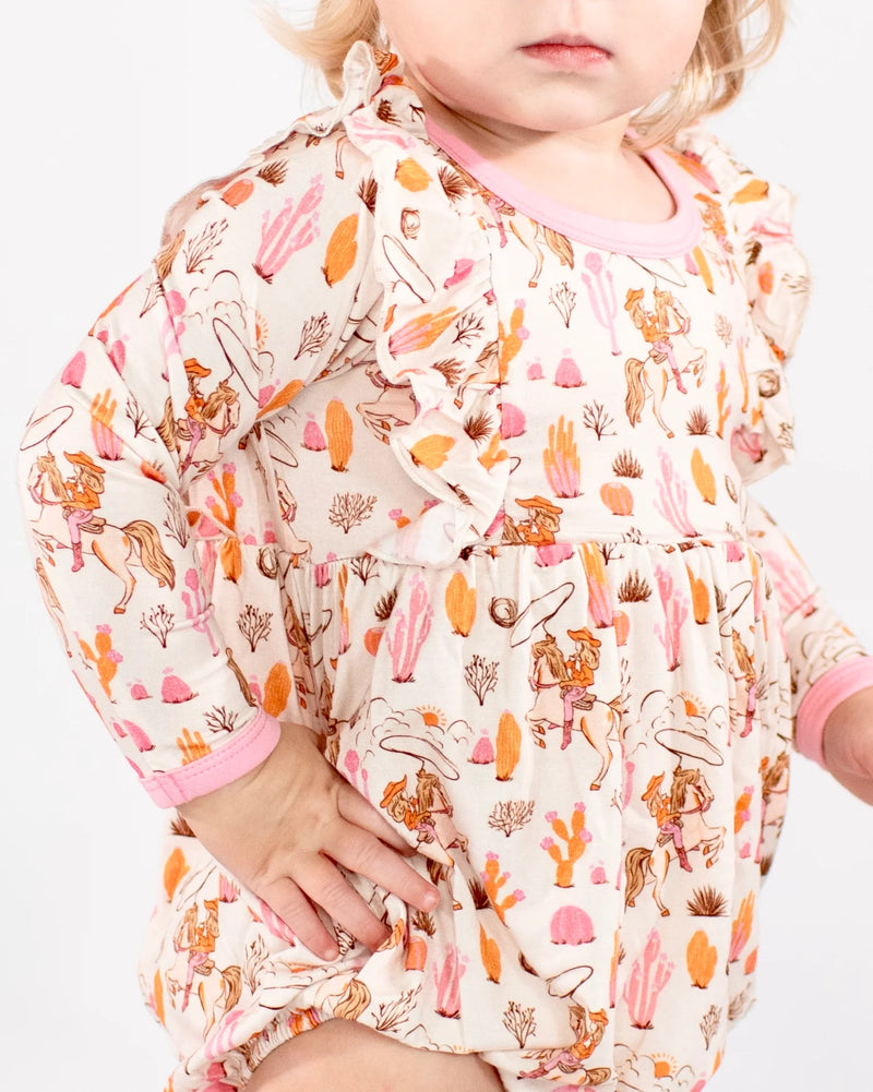 Goosies Bubble Saddle Up Cowgirls Long Sleeve Romper 