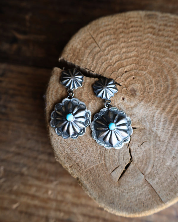 STARBURST CONCHO TURQUOISE ROUND EARRING 