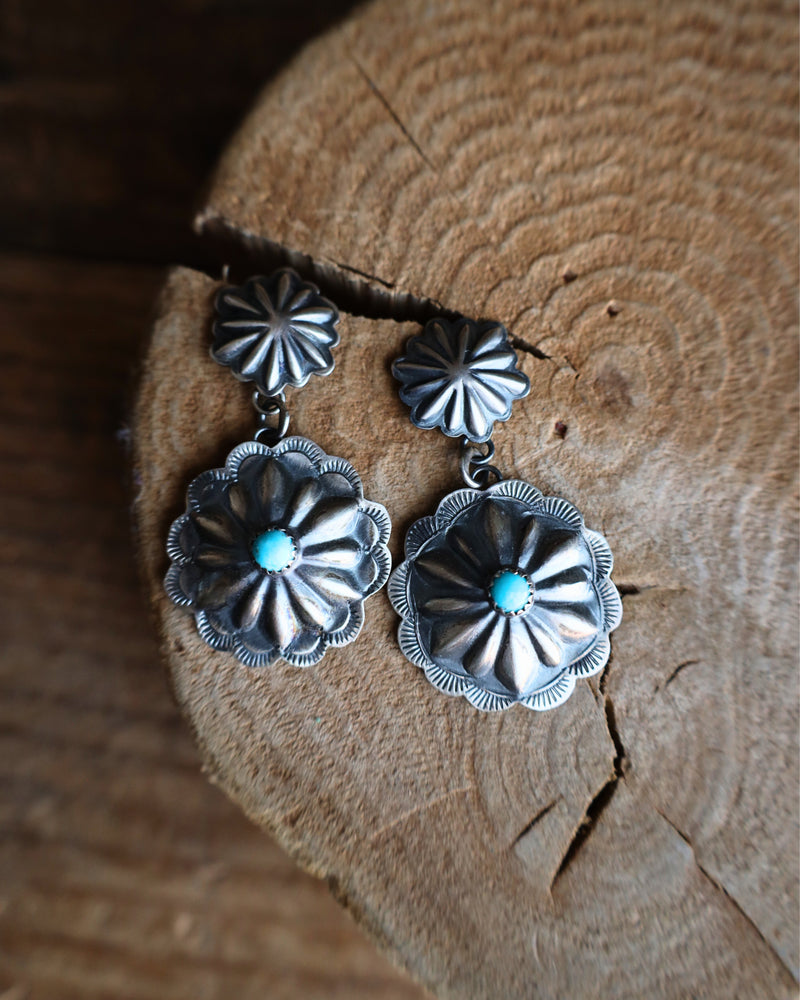 STARBURST CONCHO TURQUOISE ROUND EARRING 