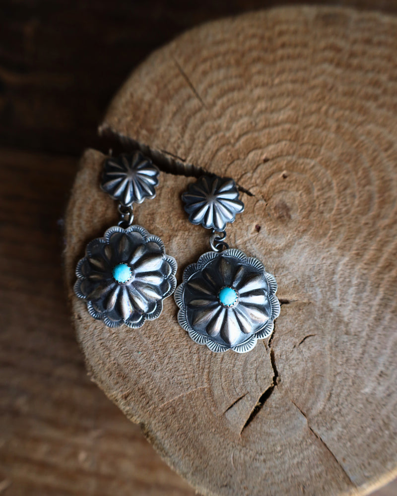 STARBURST CONCHO TURQUOISE ROUND EARRING 