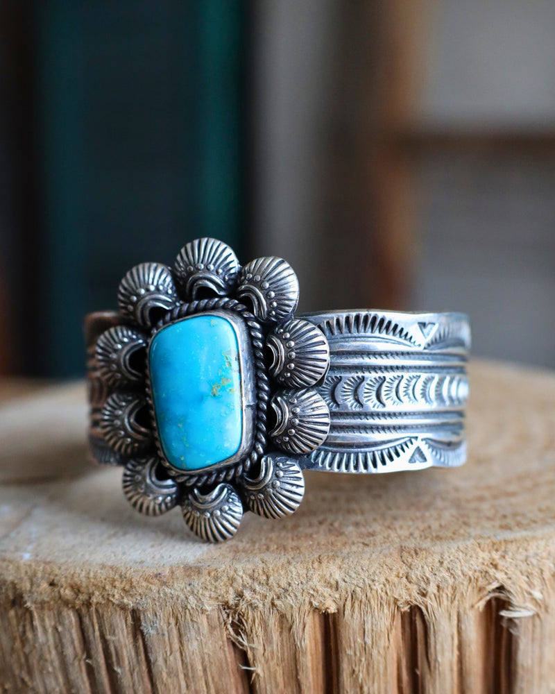 Kingman Turquoise Ornate Frame Cuff