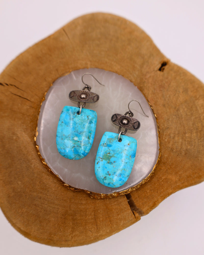 PEYOTE BIRD STERLING SILVER BAR AND TURQUOISE SLAB EARRING
