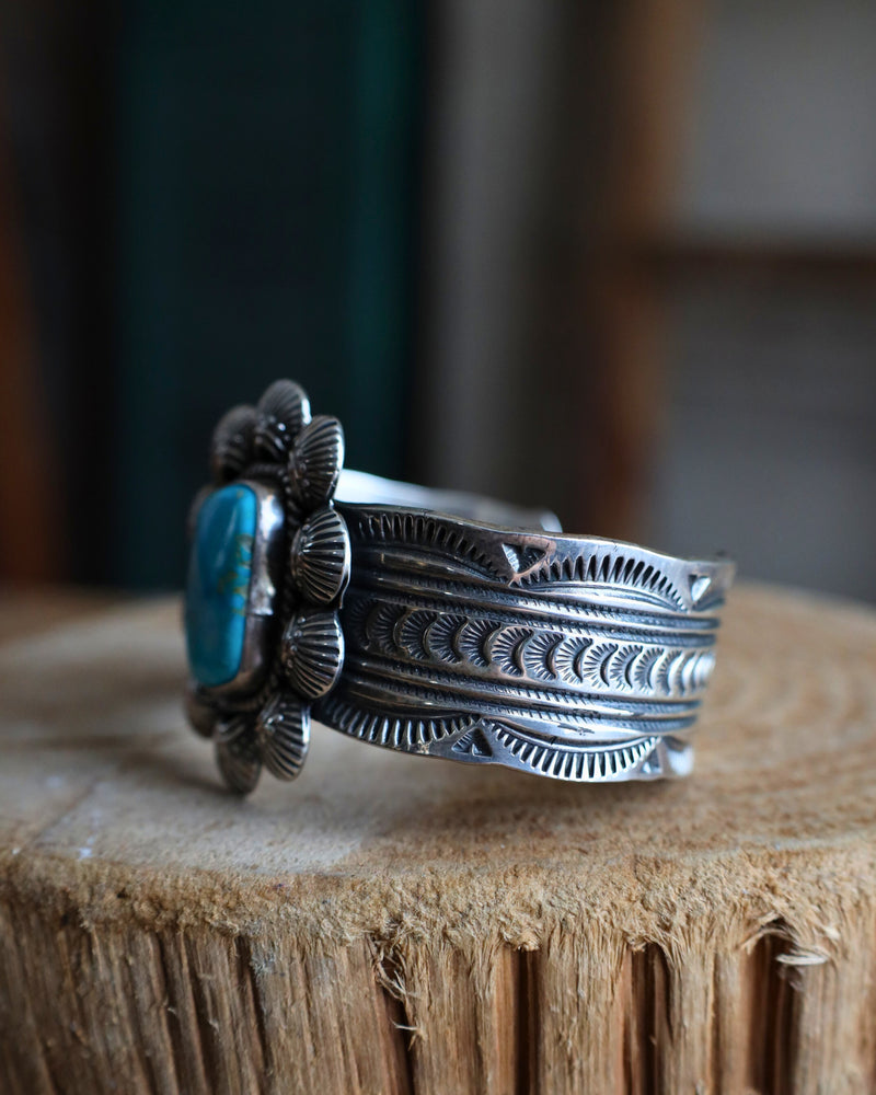 Kingman Turquoise Ornate Frame Cuff