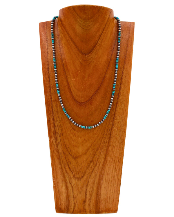 24" NAVAJO PEARL AND TURQUOISE BEADS NECKLACE
