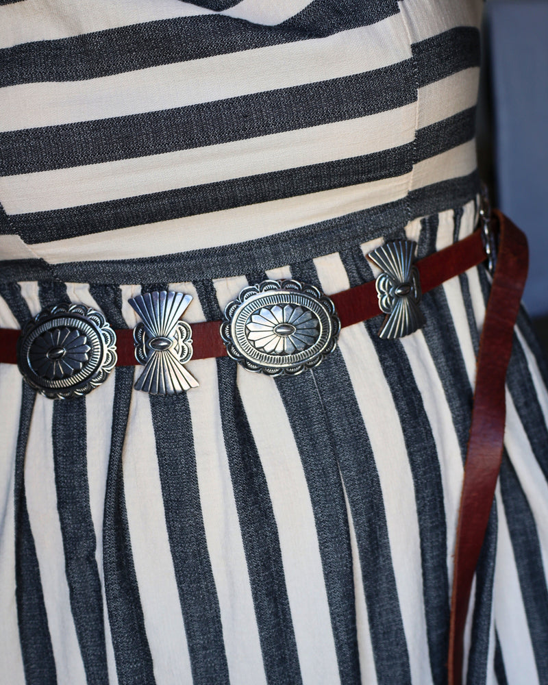 COLLEEN OWENS STERLING SILVER CONCHOS WITH BROWN LEATHER BELT 