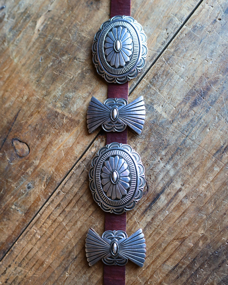 COLLEEN OWENS STERLING SILVER CONCHOS WITH BROWN LEATHER BELT 