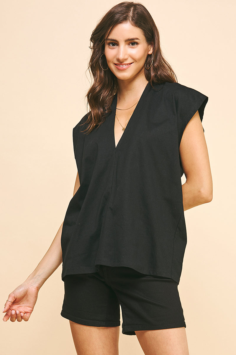 PINCH CAP SLEEVES V-NECK TOP