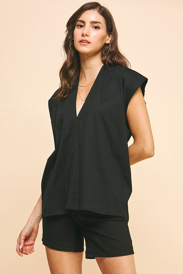 PINCH CAP SLEEVES V-NECK TOP