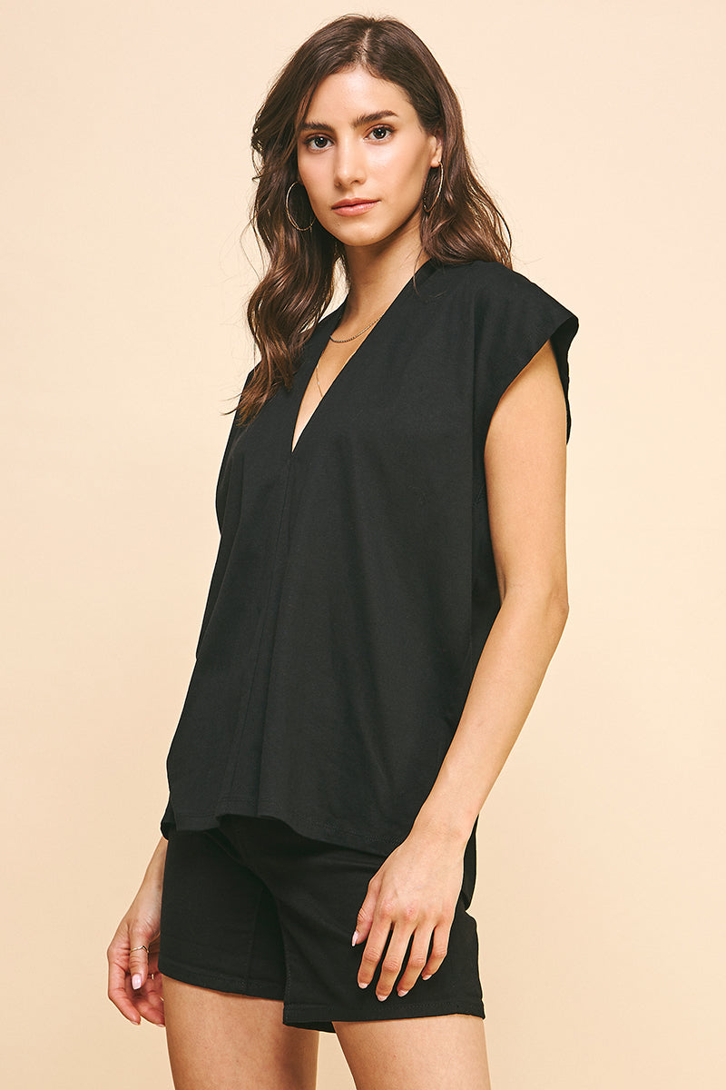 VPINCH CAP SLEEVES V-NECK TOP