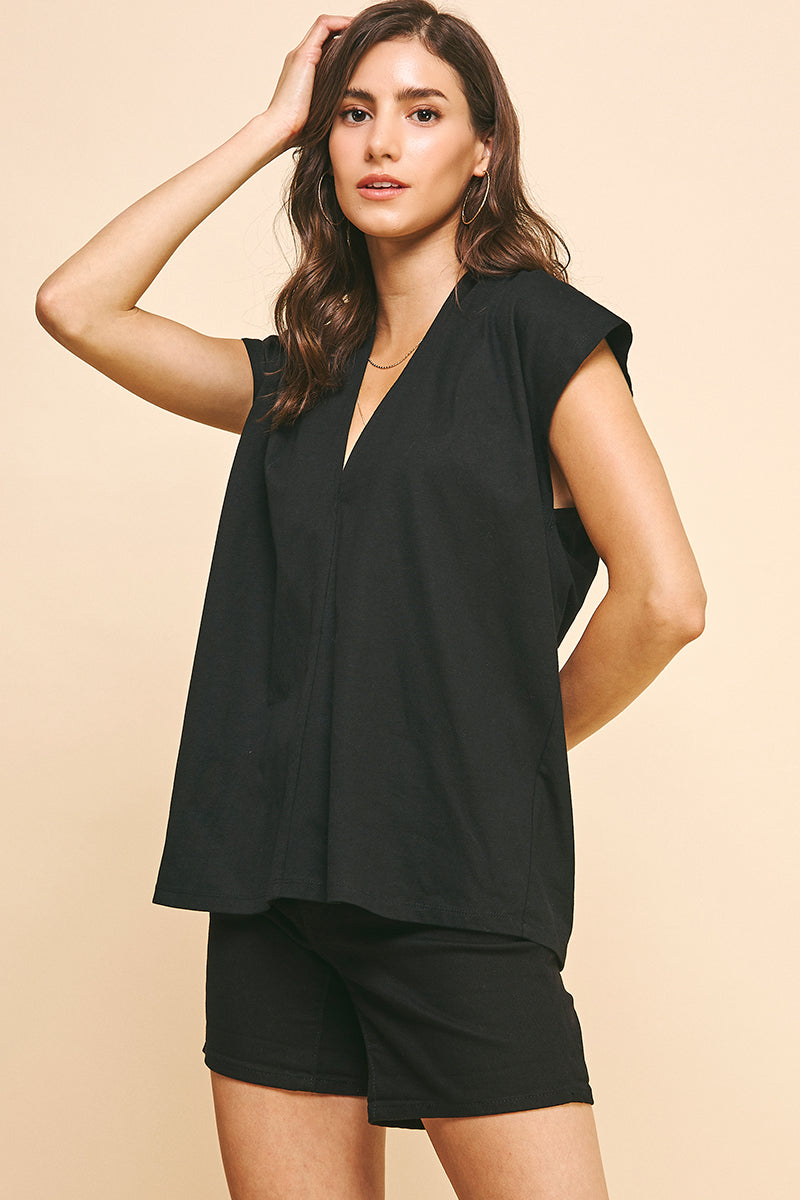 PINCH CAP SLEEVES V-NECK TOP