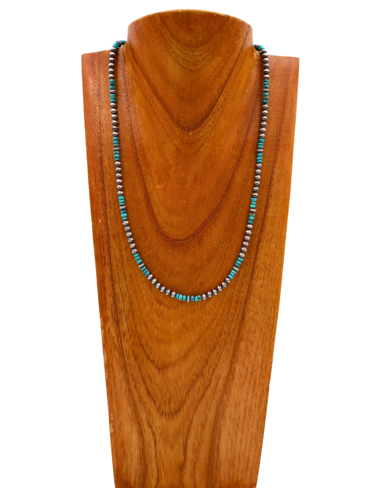 24" NAVAJO PEARL AND TURQUOISE BEADS NECKLACE