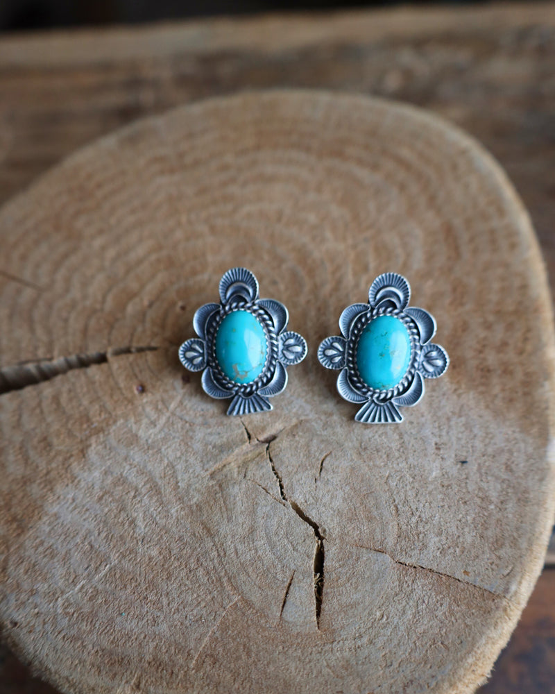 FRAMED TURQUOISE OVAL POST EARRING 