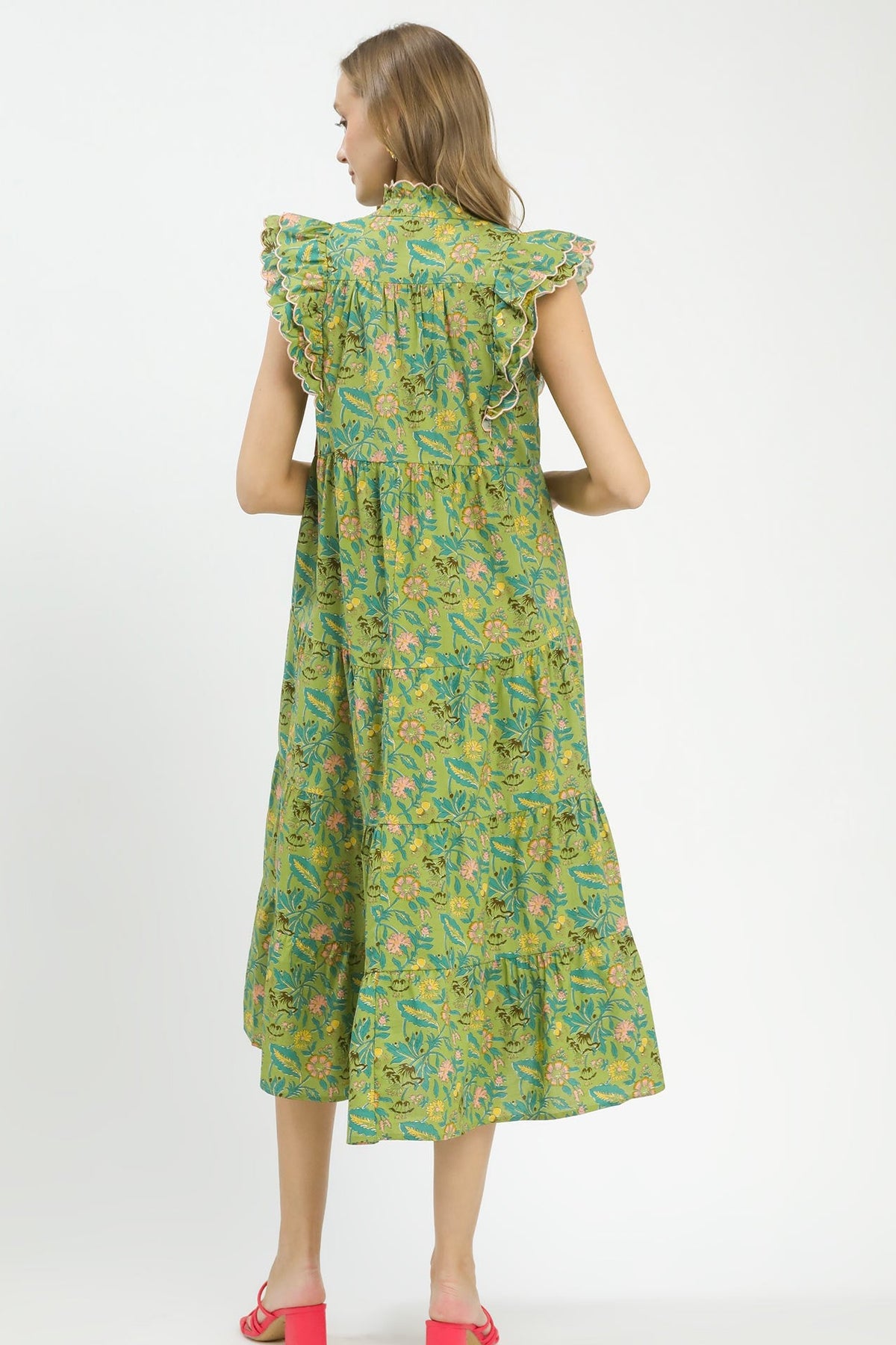 umgee fall dresses 2025 Umgee Floral Print Tiered Maxi Dress in Green Mix S