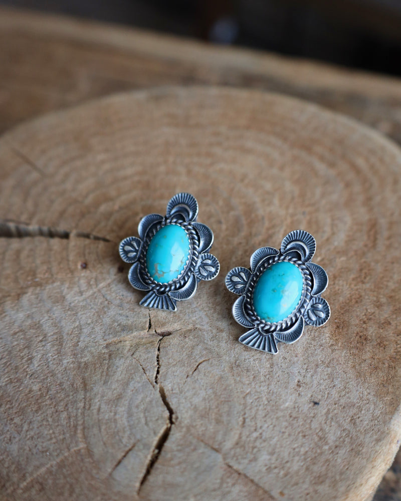 FRAMED TURQUOISE OVAL POST EARRING 