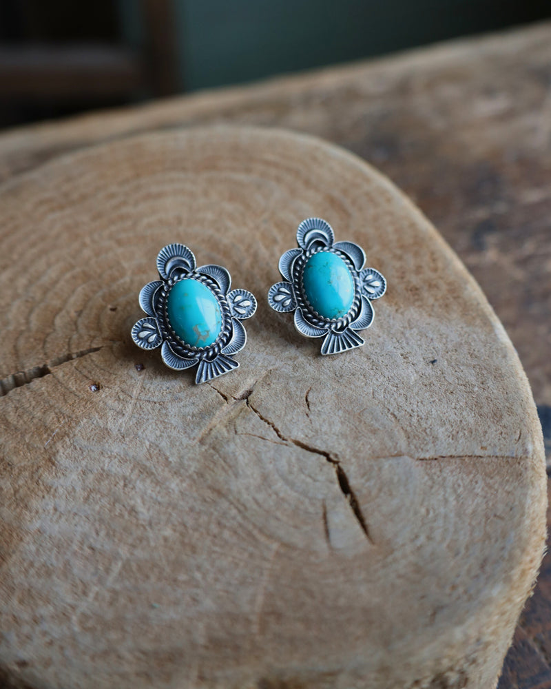 FRAMED TURQUOISE OVAL POST EARRING 