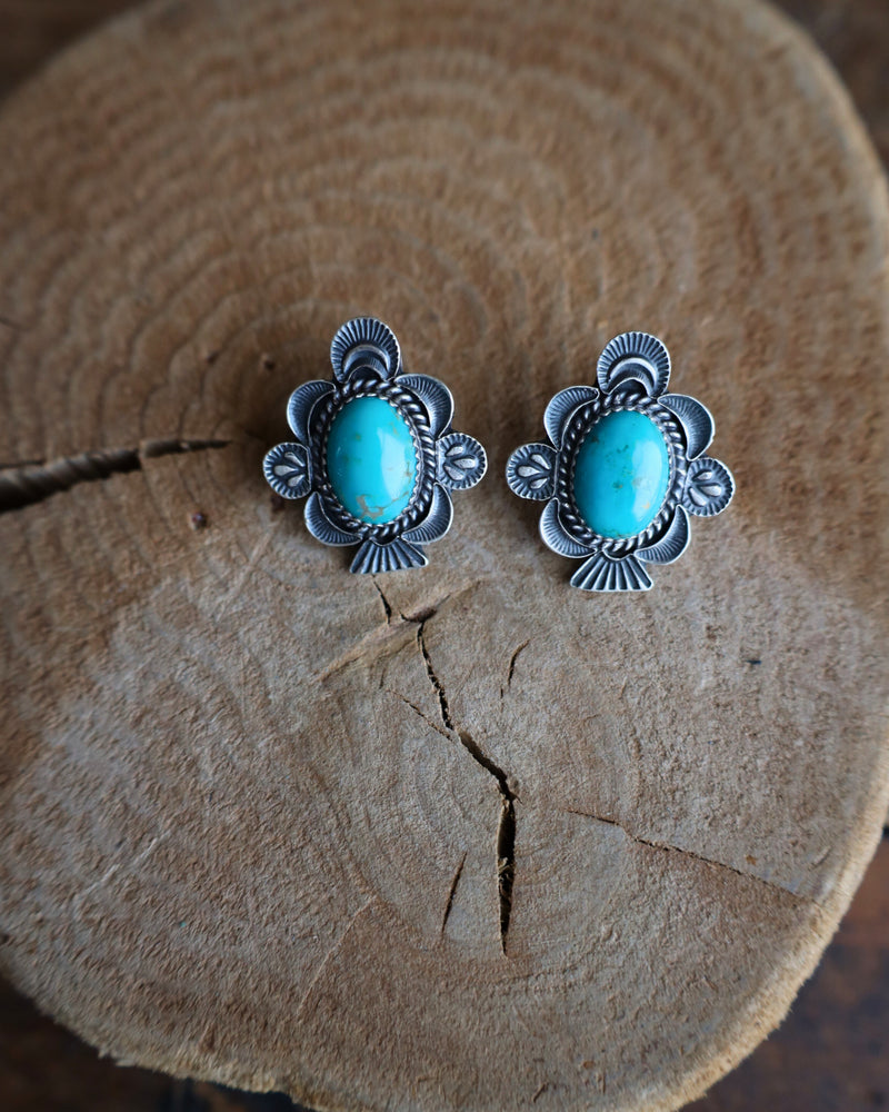 FRAMED TURQUOISE OVAL POST EARRING 