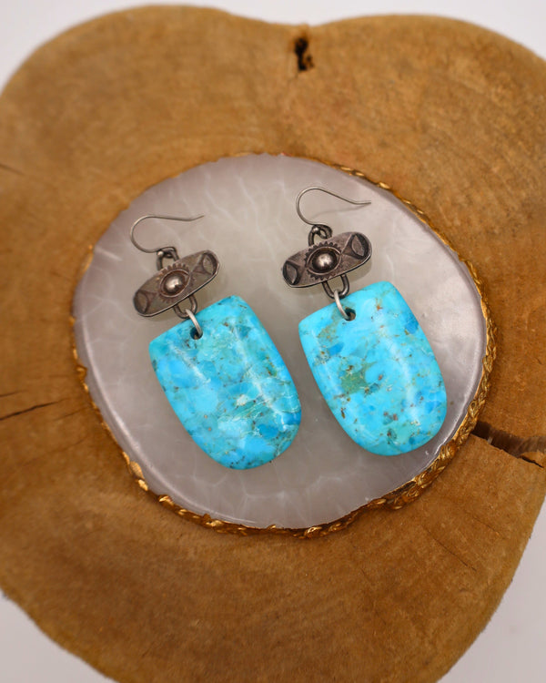 PEYOTE BIRD STERLING SILVER BAR AND TURQUOISE SLAB EARRING