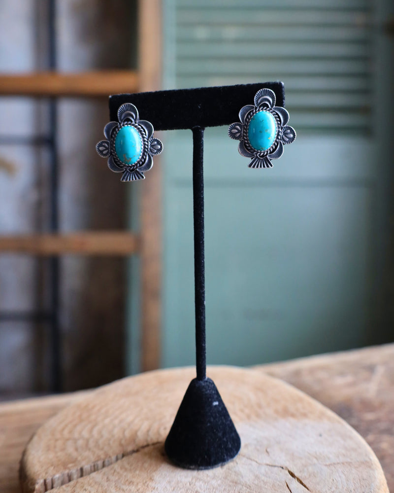 FRAMED TURQUOISE OVAL POST EARRING 