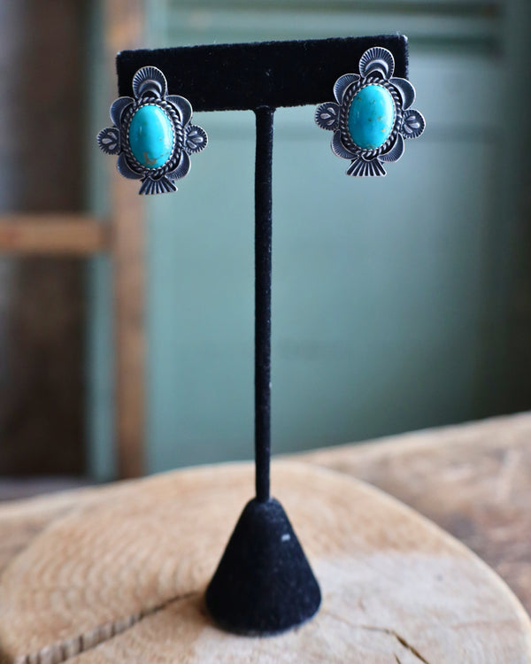 FRAMED TURQUOISE OVAL POST EARRING 