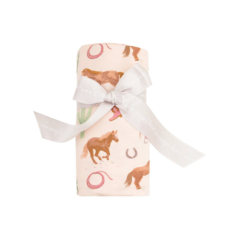 Angel Dear Swaddle Blanket - Western Horses Pink - 45X45
