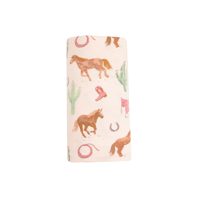 Angel Dear Swaddle Blanket - Western Horses Pink - 45X45