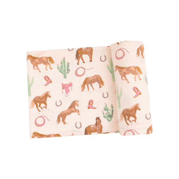 Angel Dear Swaddle Blanket - Western Horses Pink - 45X45