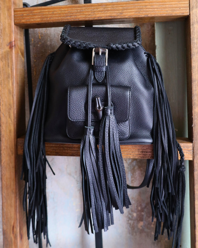 LEATHER AND VODKA GUCCI BAMBOO NOIR FRINGE BACKPACK 