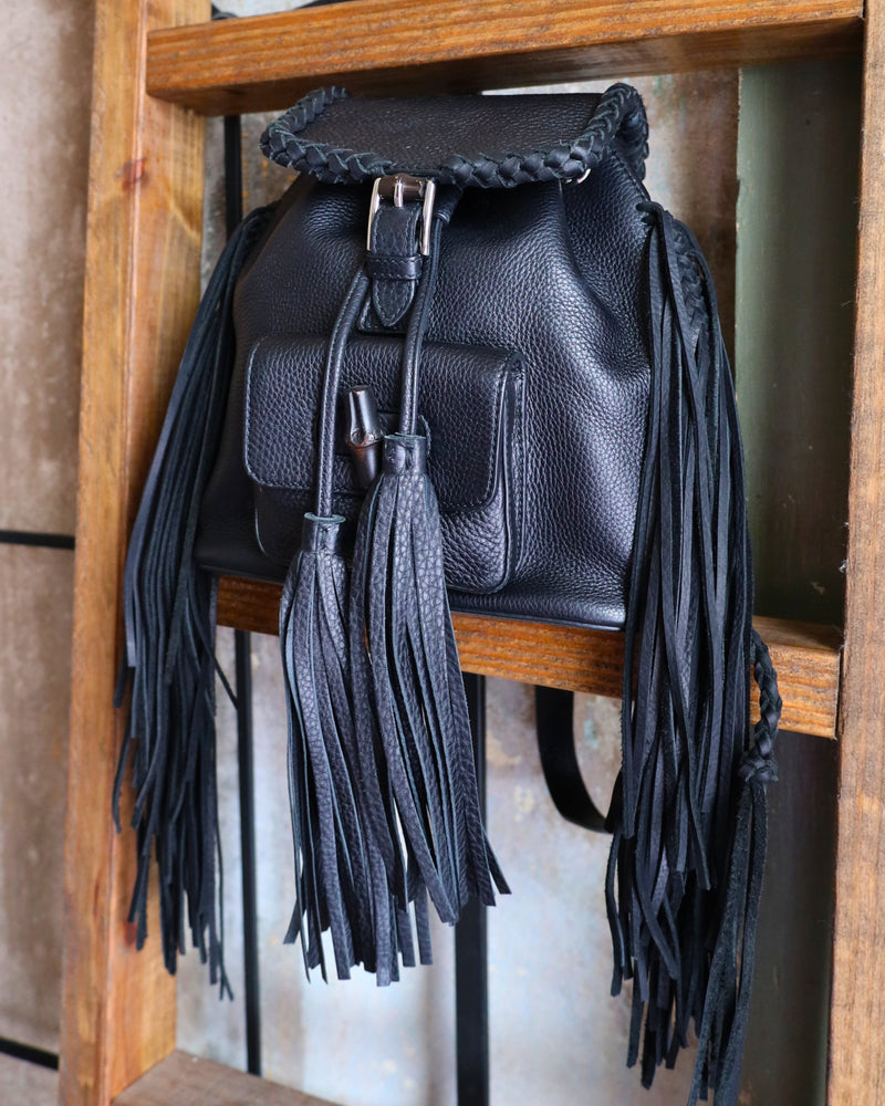 LEATHER AND VODKA GUCCI BAMBOO NOIR FRINGE BACKPACK 