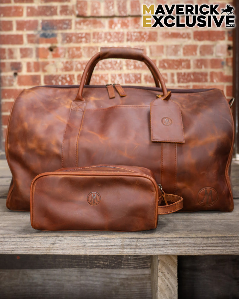 Maverick Exclusive Brown Leather Maverick Logo Duffle Bag
